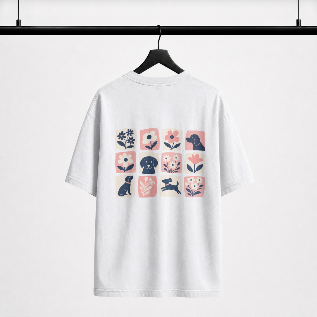 Dog Mum oversized white tee back print with dog illustrations — Fetch Club India