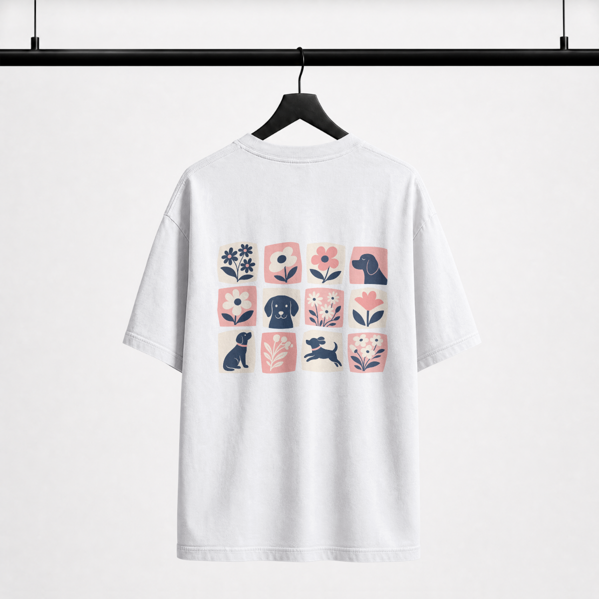 Dog Mum oversized white tee back print with dog illustrations — Fetch Club India