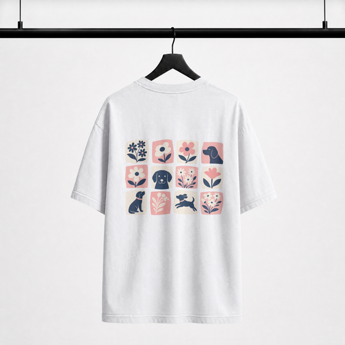 Dog Mum oversized white tee back print with dog illustrations — Fetch Club India