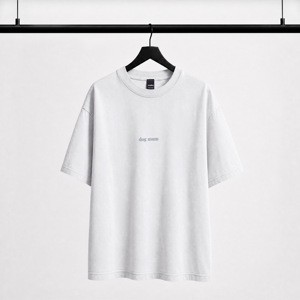 Dog Mum oversized white graphic tee front view — Fetch Club India
