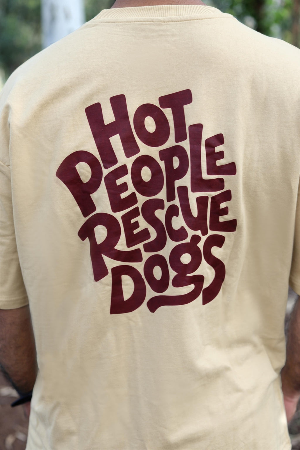 hot people rescue dogs oversized graphic tee closeup back view - fetch club india